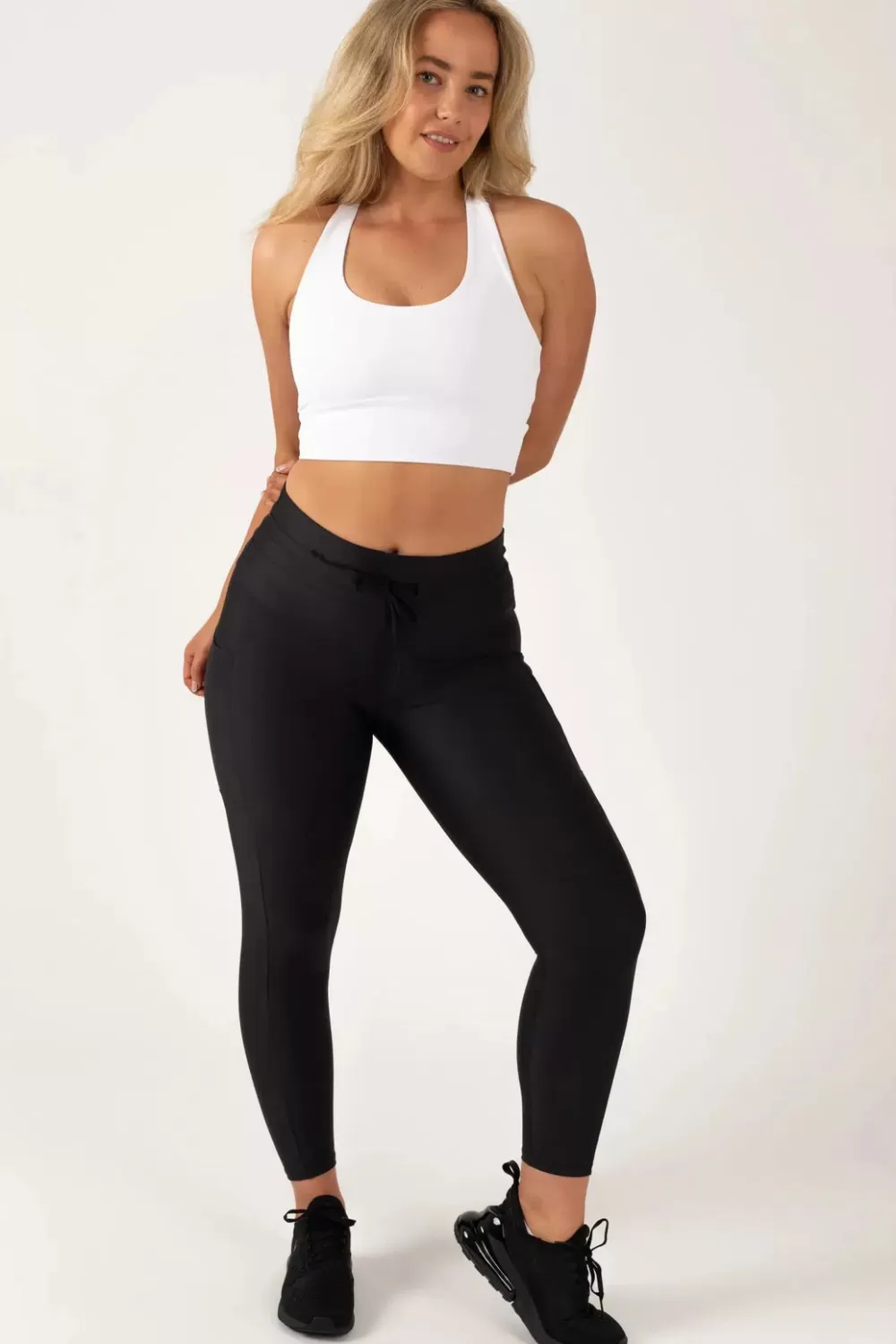 Black Performance - Panel Pocket Drawstring High Waisted 7/8 Leggings*Exoticathletica Best