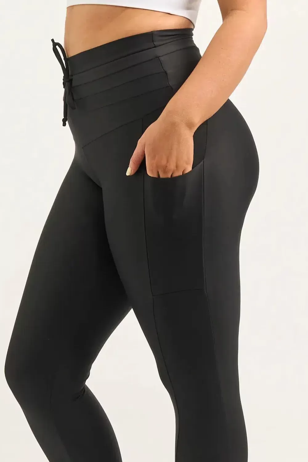 Black Performance - Panel Pocket Drawstring High Waisted 7/8 Leggings*Exoticathletica Best