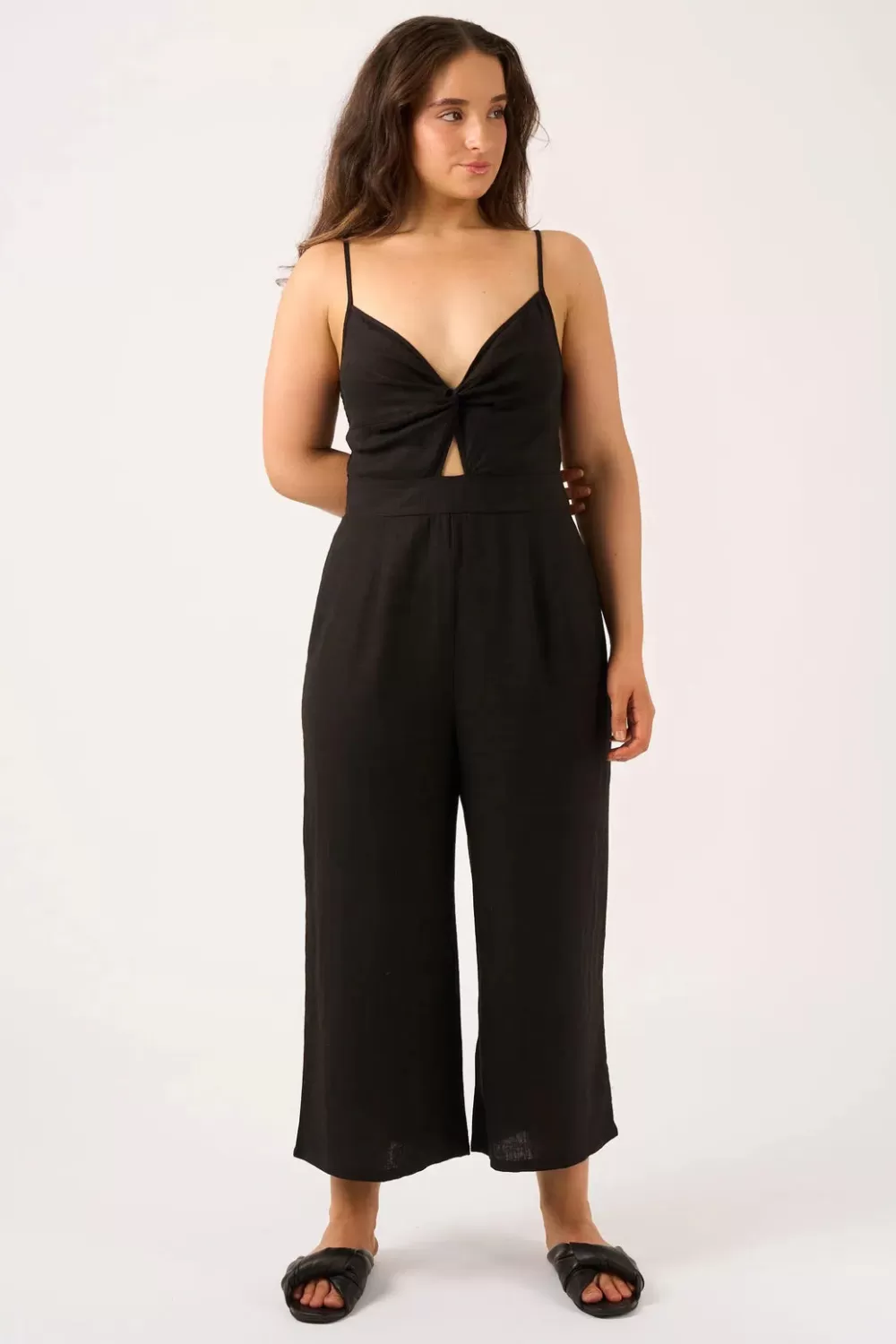 Linen Blend Twist Front Jumpsuit -*Exoticathletica Flash Sale