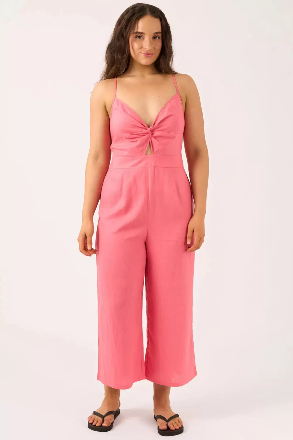 Linen Blend Twist Front Jumpsuit - Bubblegum Pink*Exoticathletica Cheap