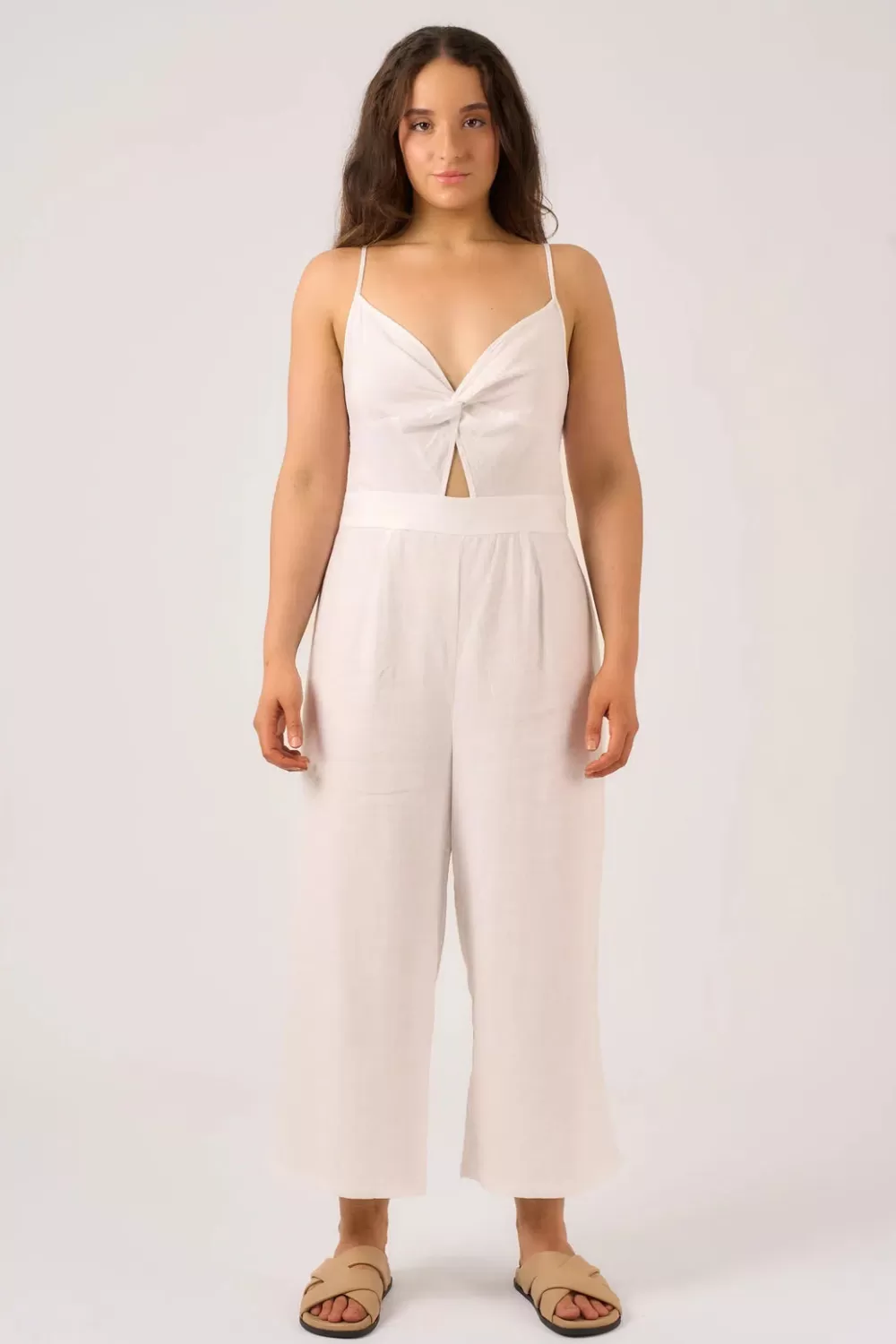 Linen Blend Twist Front Jumpsuit -*Exoticathletica Online