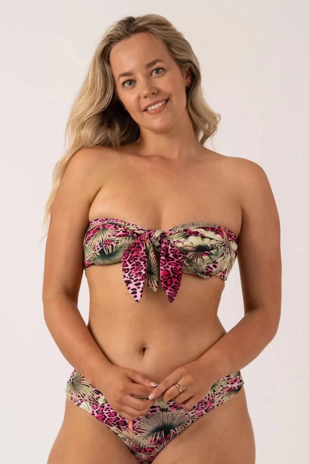 Silky Reversible Bandeau Bow Bikini Top - Pink Tropical Leopard*Exoticathletica Flash Sale