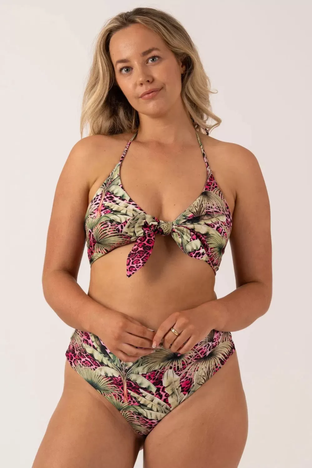 Silky Reversible Halter Bralette Bikini Top - Pink Tropical Leopard*Exoticathletica Fashion