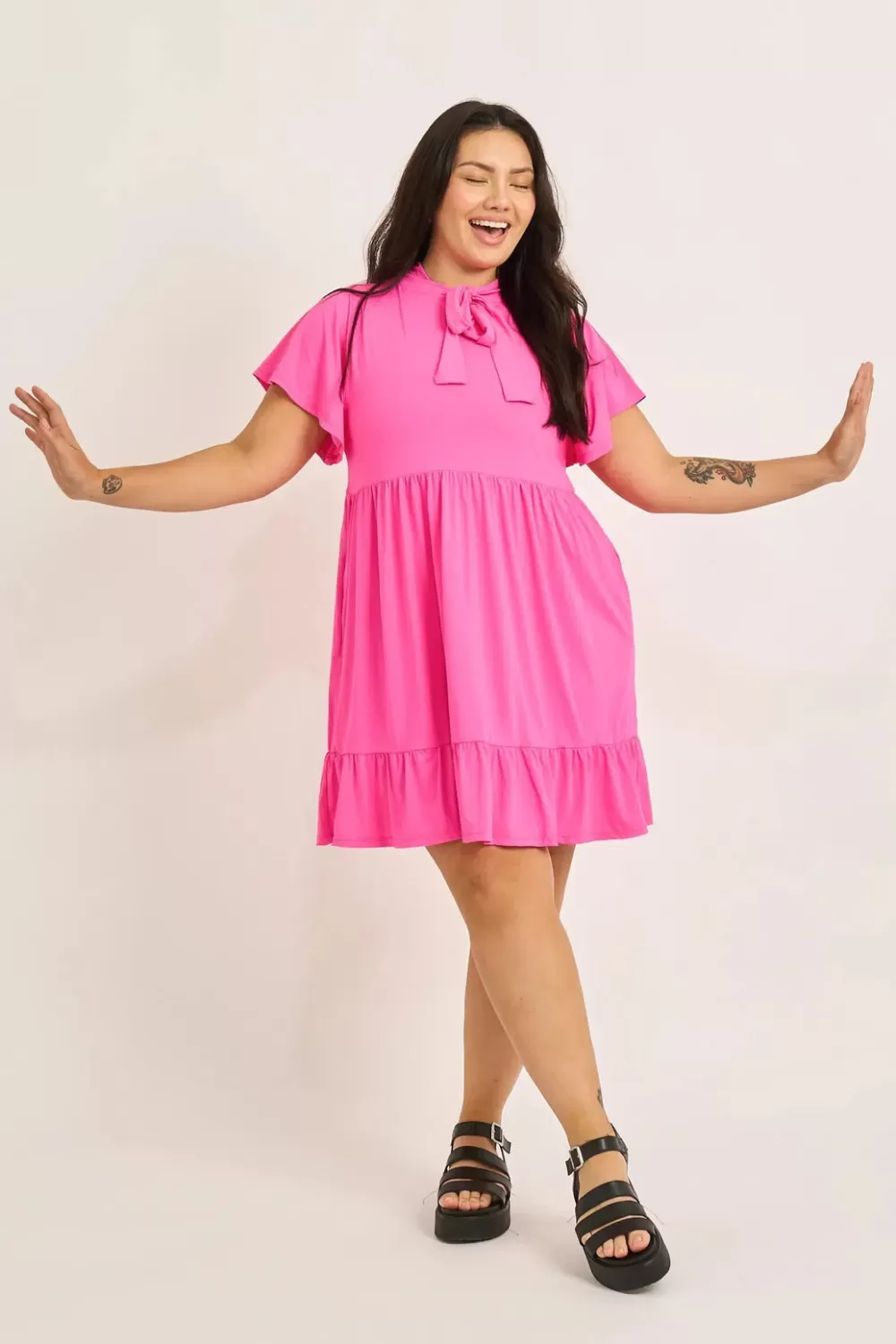 Slinky Silky Boss Bish Tiered Mini Dress - Candy Pink*Exoticathletica New