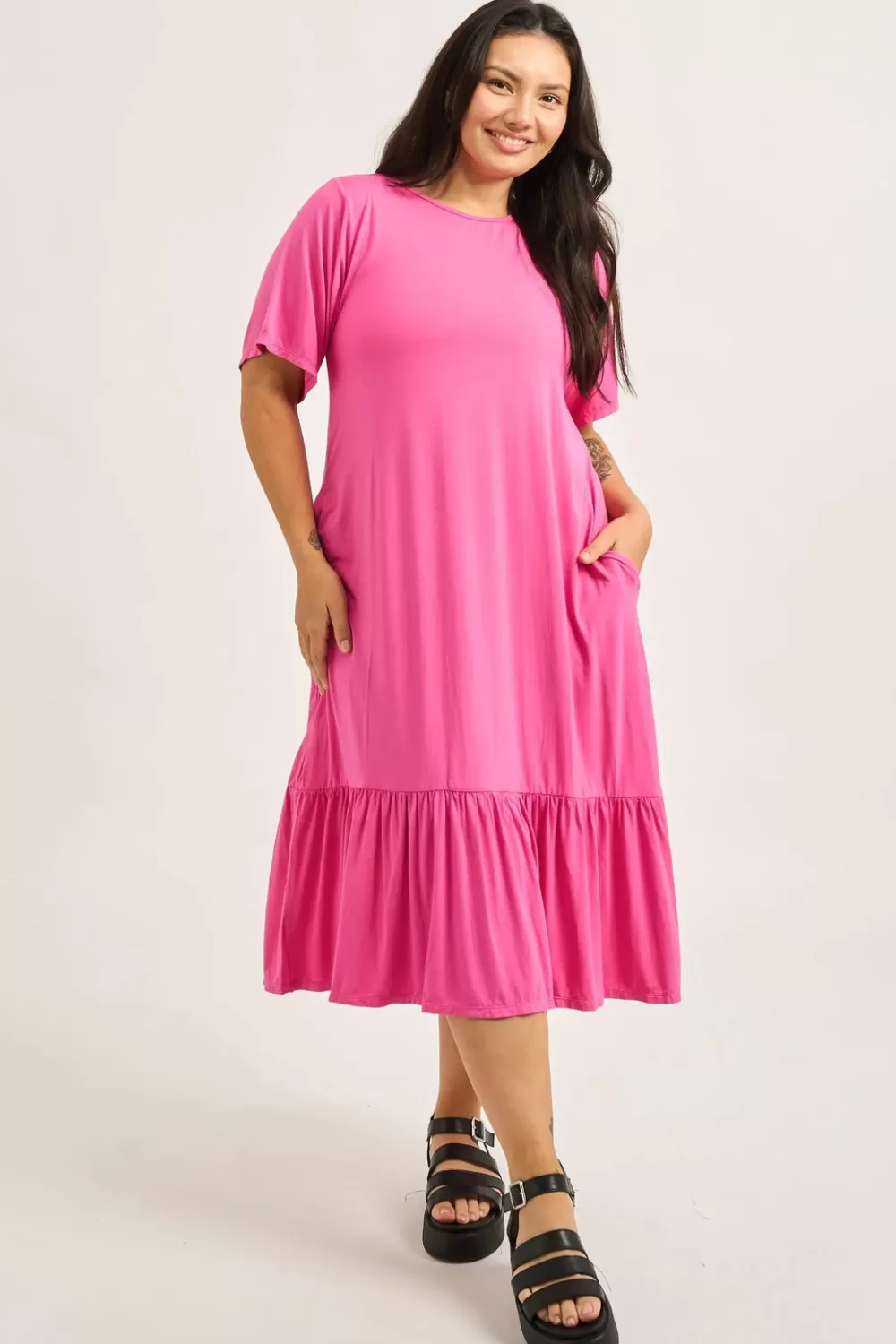 Slinky To Touch Lazy Girl Ruffle Dress - Candy Pink*Exoticathletica Discount