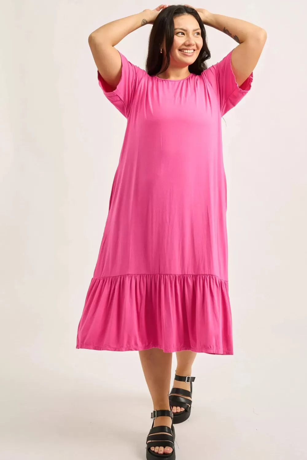 Slinky To Touch Lazy Girl Ruffle Dress - Candy Pink*Exoticathletica Discount