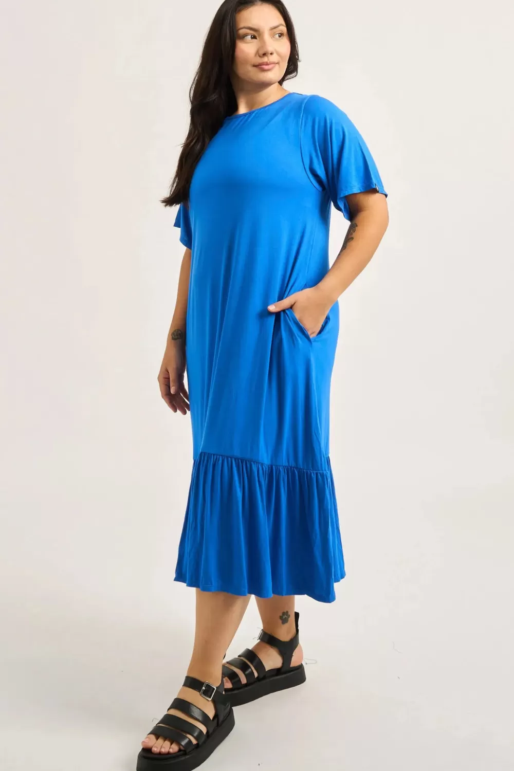 Slinky To Touch Lazy Girl Ruffle Dress - Electric Blue*Exoticathletica Outlet