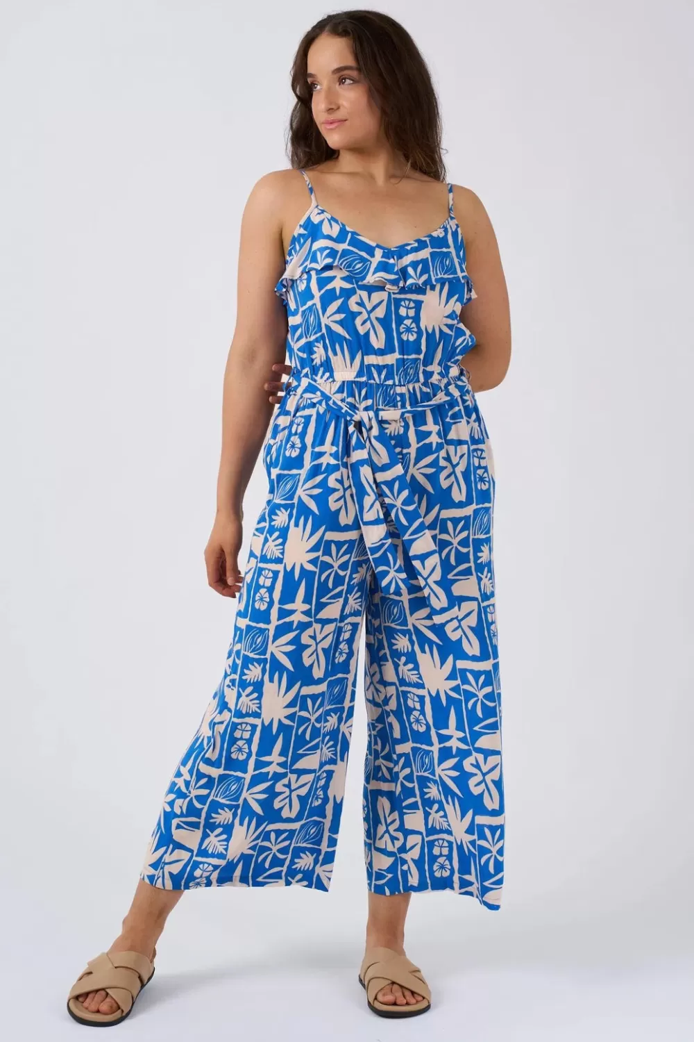 Sustainable Viscose Frill Jumpsuit - Blue Tiki*Exoticathletica Fashion