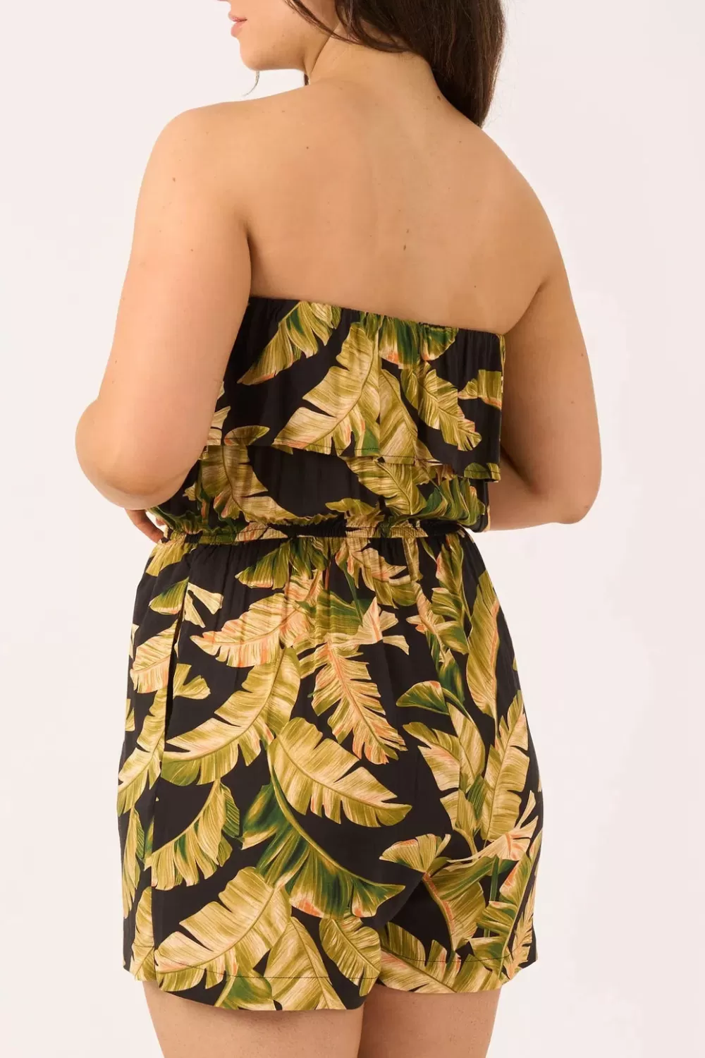 Sustainable Viscose Frill Playsuit - Black Tropical Leaf*Exoticathletica Cheap