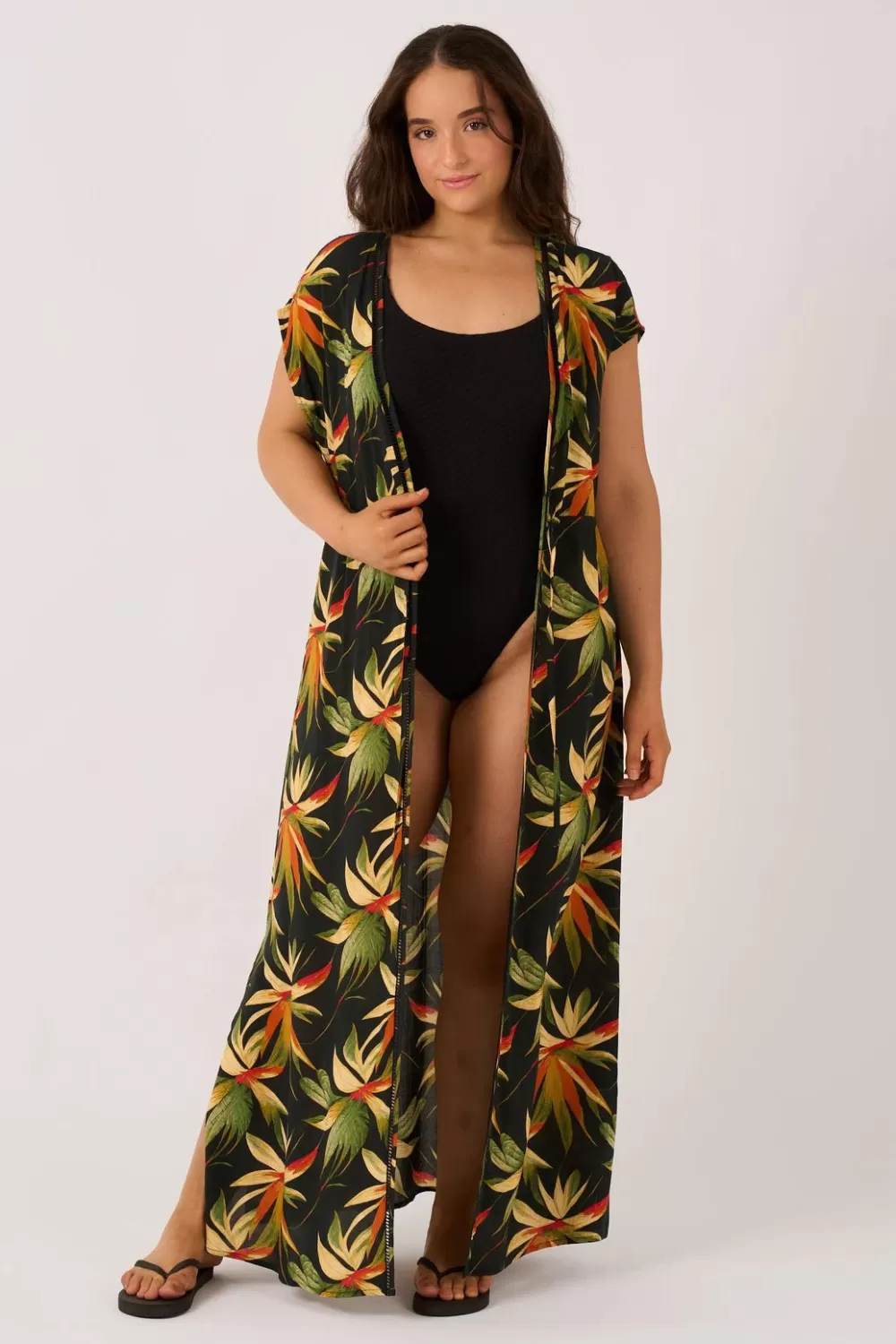 Sustainable Viscose Maxi Kimono - Black Tropico*Exoticathletica Sale