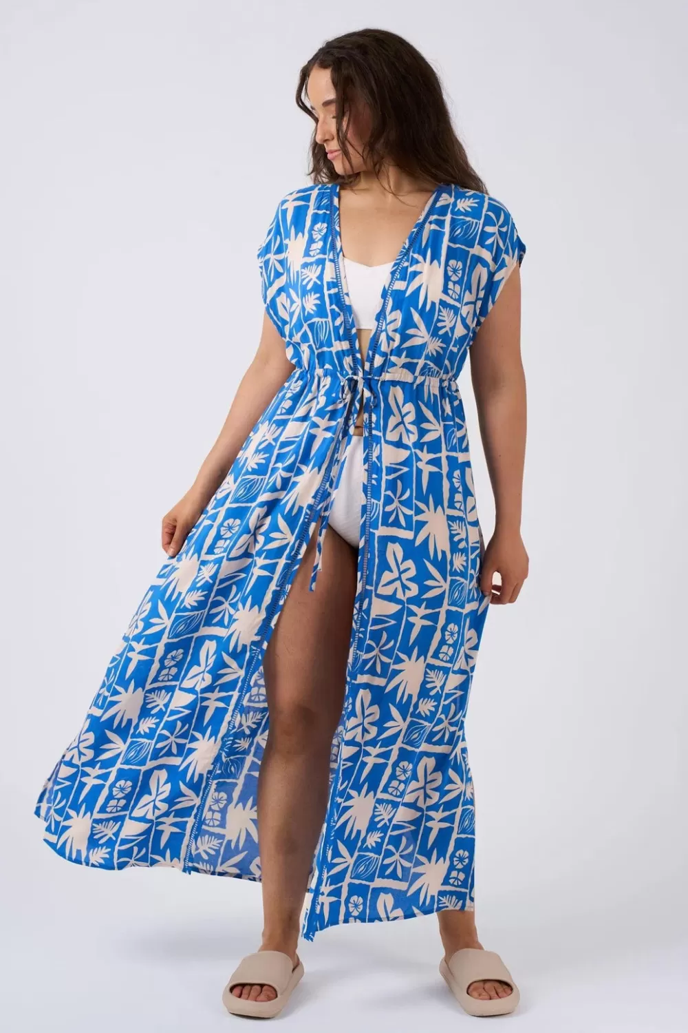 Sustainable Viscose Maxi Kimono - Blue Tiki*Exoticathletica Best Sale