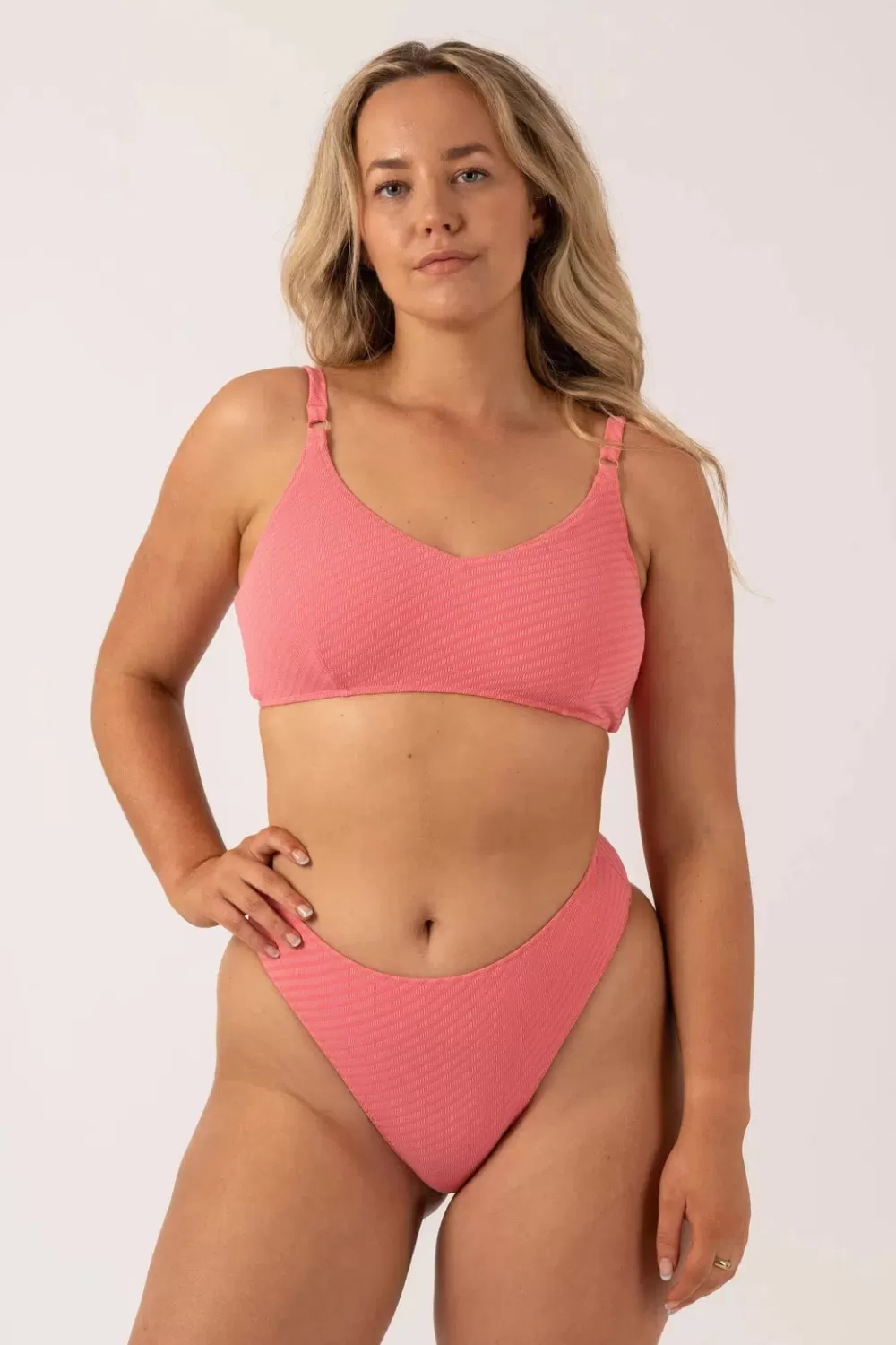 Textured Adjustable Bralette Bikini Top - Bubblegum Pink*Exoticathletica Cheap