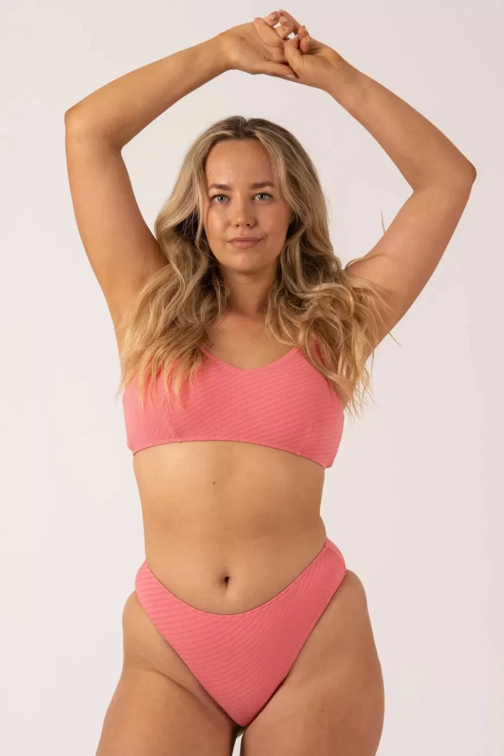 Textured High Waist High Leg Bikini Bottom - Bubblegum Pink*Exoticathletica Outlet