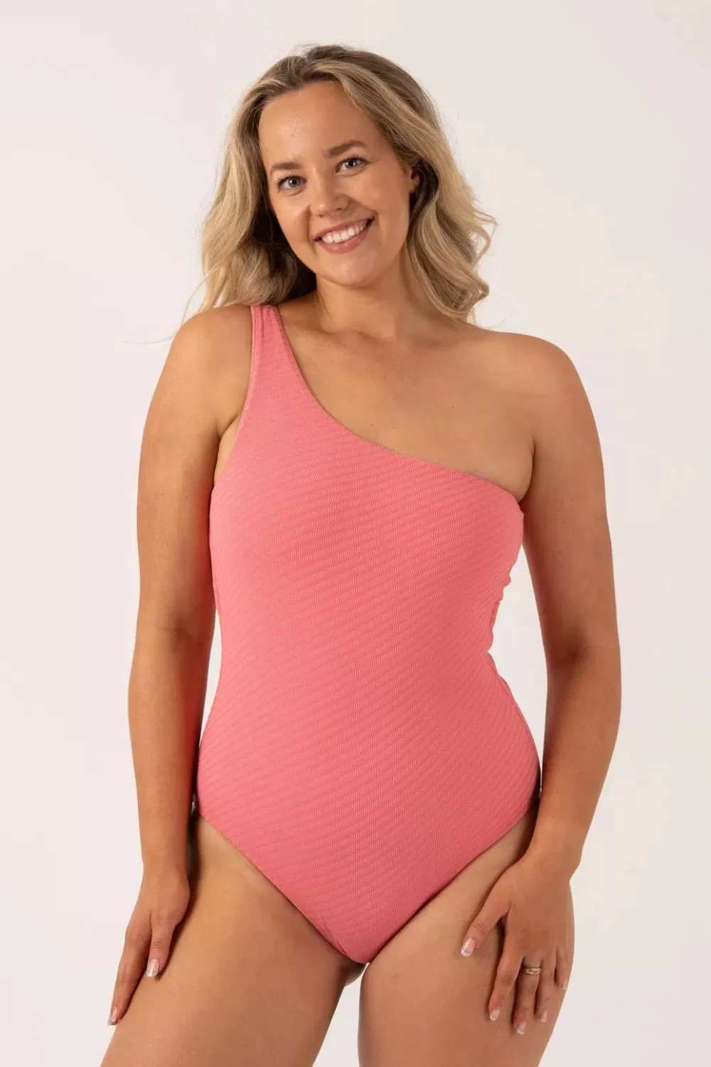 Textured One Shoulder One Piece - Bubblegum Pink*Exoticathletica Fashion