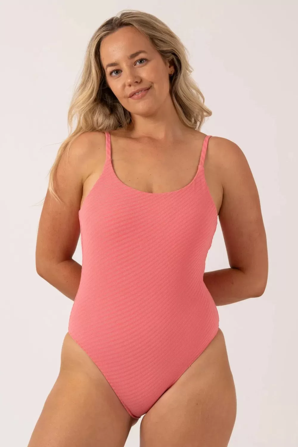 Textured Scoop Neck High Leg One Piece - Bubblegum Pink*Exoticathletica Shop